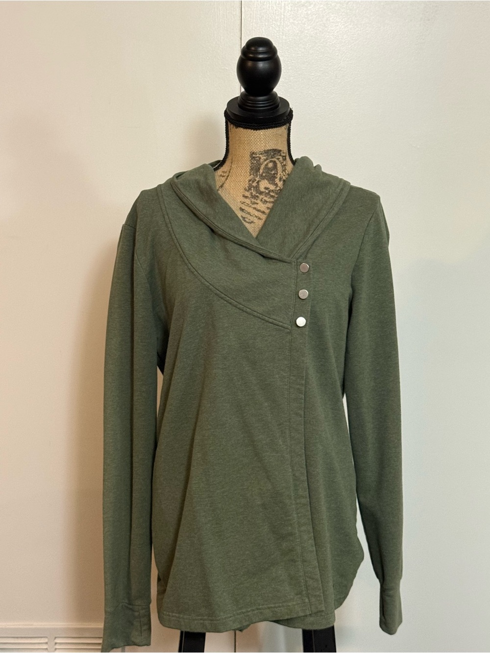 Danskin Olive Green Hooded Snap-Front Wrap Sweatshirt